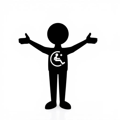 Logo für Barrierefreiheit, das eine stilisierte Figur mit offenen Armen darstellt, die ein Symbol für Inklusion und Zugänglichkeit ist.