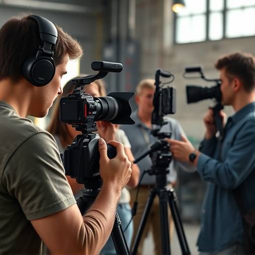 Szene us em Grundkurs Video Produktion, wo Teilnehmer mit ere Kamera filmt